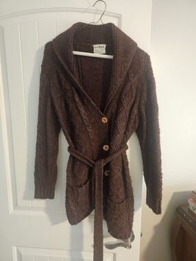 San Angelo  Dark Brown/Burgundy  Cable-Knit Belted Cardigan Aldo Verde Size L
